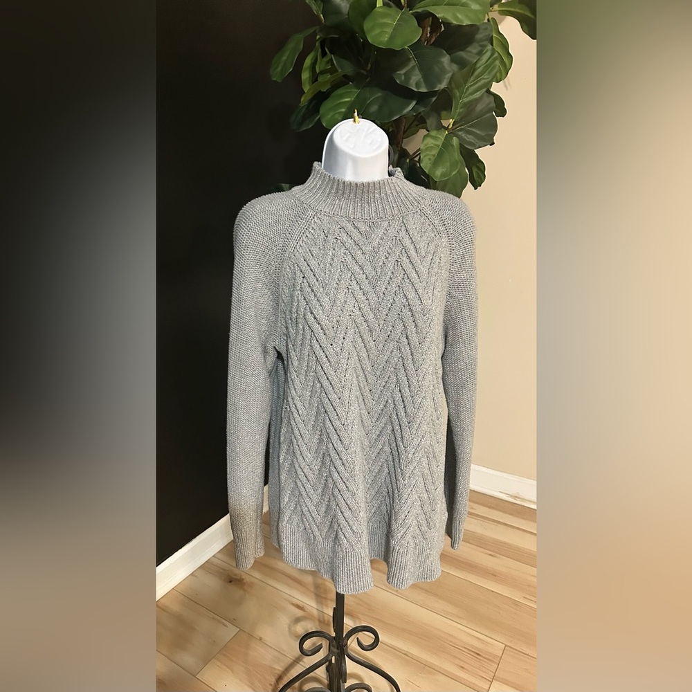 Chaps  Gray sparkly Heavy Thick cable knit sweater  women’s size large